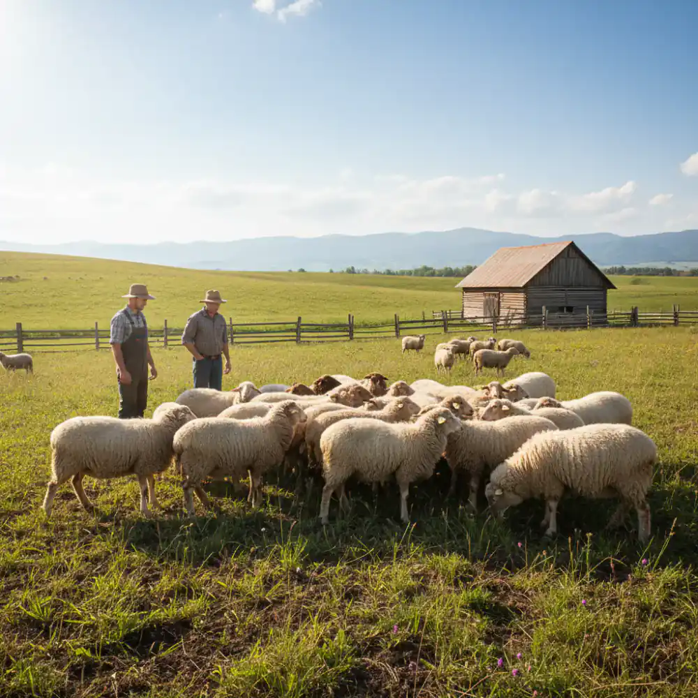 Farmers inspecting flock