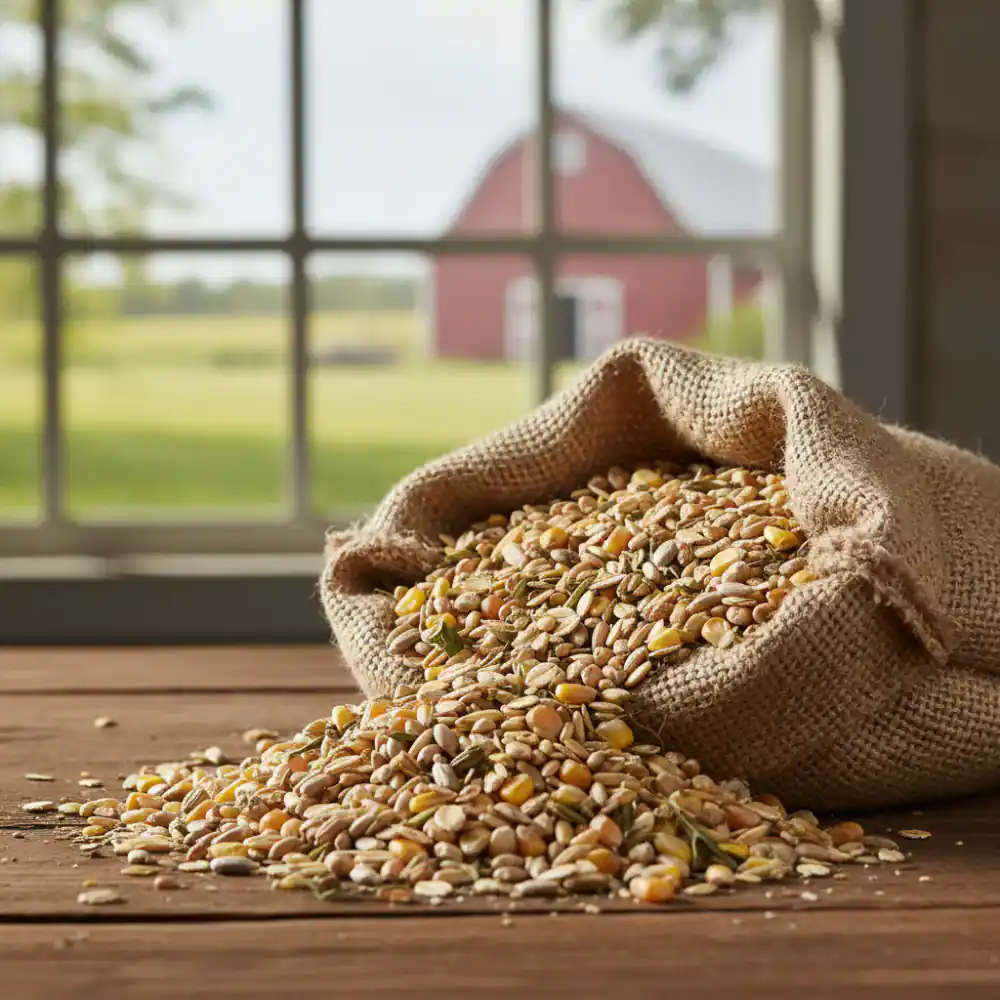 Organic non-GMO grain feed for poultry