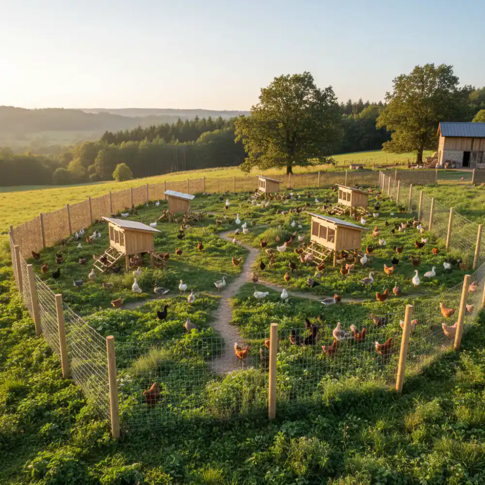 Safe ethical pasture enclosures for free-range poultry