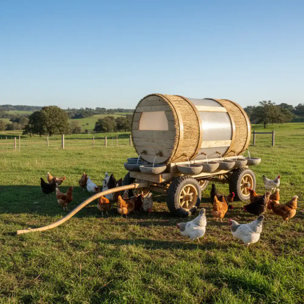 Large mobile poultry waterer for pastures