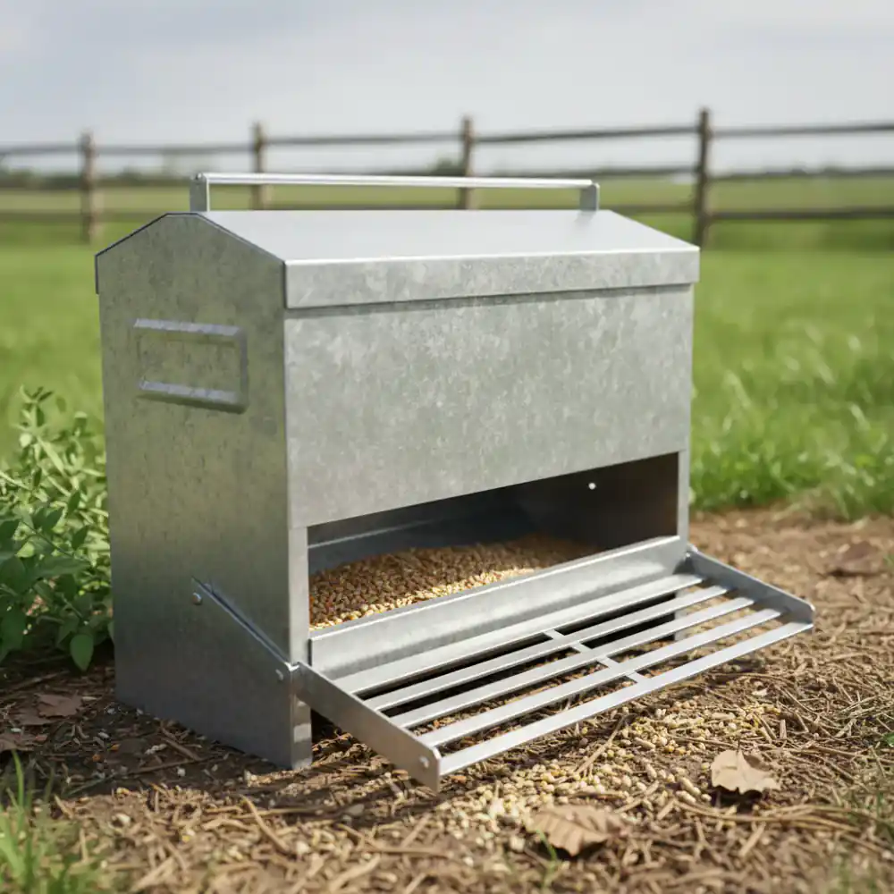 Galvanized steel treadle feeder